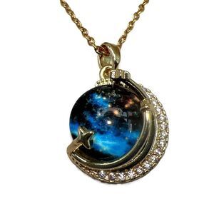 NEW Gold Plated Stainless Steel Chain Galaxy Moon Star Pendant Necklace